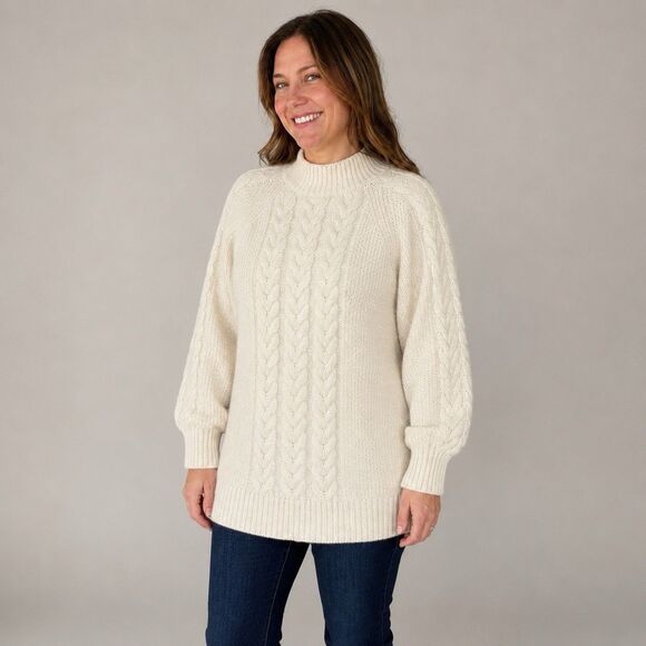 Ann Taylor Sweaters - NWT Ann Taylor Cable Knit Mock Neck Sweater Womens L Ivory Wool Blend